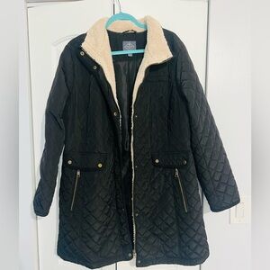 St. John’s bay black jacket size XL 1X, Quilted Faux Shearling Jacket with hood